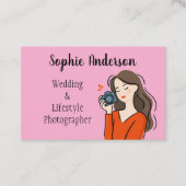 ビジネスで描かわいい絵を描女の子写真 名刺 (正面)