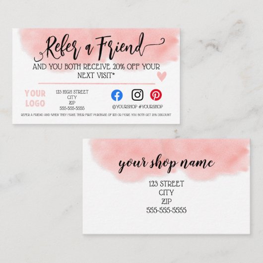 ビジネスとは友人のマーケティング割引 紹介カード (正面/裏面)