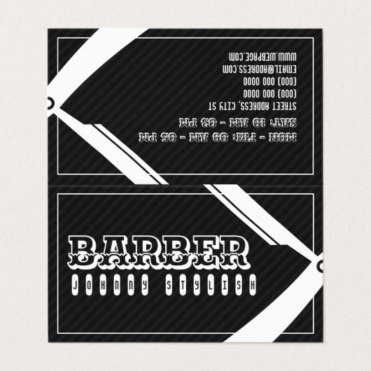 ビジネスとロイヤリティの理容師を2つの黒で表示 名刺 (外部フラット)