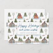 ビジネスにぴったりなコージーな冬の家 ハッピーホリデー シーズンカード (正面/裏面)