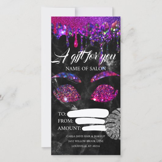 ビジネスのギフト証明書ピンクの金ゴールドグリッターゲート (正面)