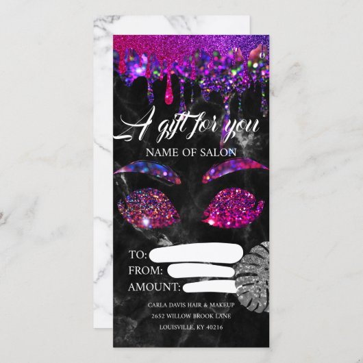 ビジネスのギフト証明書ピンクの金ゴールドグリッターゲート (正面/裏面)