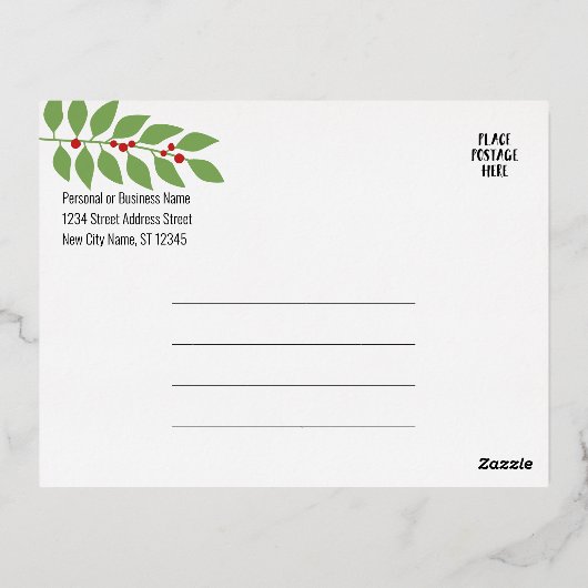 ビジネスのクリスマスグリーティメリーングアクア – 金ゴールド 箔シーズンポストカード (裏面)