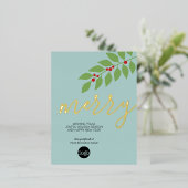 ビジネスのクリスマスグリーティメリーングアクア – 金ゴールド 箔シーズンポストカード (立ち正面)