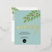 ビジネスのクリスマスグリーティメリーングアクア – 金ゴールド 箔シーズンポストカード (正面/裏面)