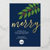 ビジネスのクリスマスグリーティンメリーグ – 海軍 箔シーズンカード (正面)