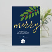 ビジネスのクリスマスグリーティンメリーグ – 海軍 箔シーズンカード (立ち正面)