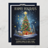 ビジネスのクリスマスツリーギフト村の雪のロゴ シーズンカード (正面/裏面)