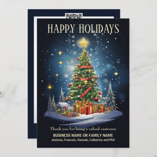 ビジネスのクリスマスツリーギフト村の雪のロゴ シーズンカード (正面/裏面)