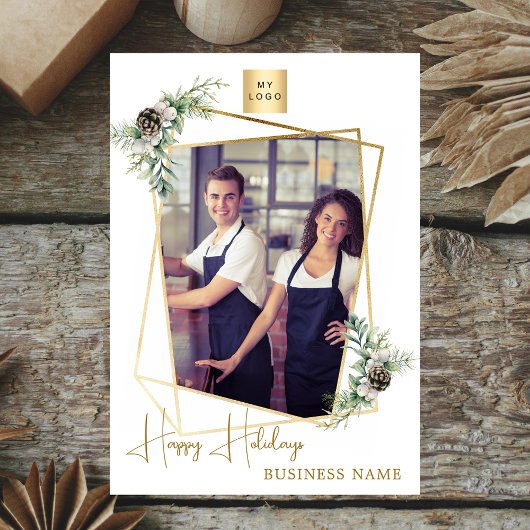 ビジネスのクリスマスフォト幾何学的金ゴールド モダン シーズンカード