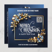 ビジネスのクリスマスブルー金ゴールドメリークリスマスフォト シーズンカード (正面/裏面)