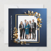 ビジネスのクリスマスブルー金ゴールドメリークリスマスフォト シーズンカード (裏面)