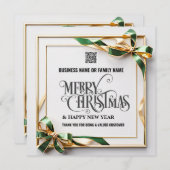ビジネスのクリスマス弓の緑の金ゴールド写真ロゴ シーズンカード (正面/裏面)