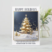 ビジネスのクリスマス金ゴールドホワイトラグジュアリーツリー写真qr シーズンカード (スタンド正面)