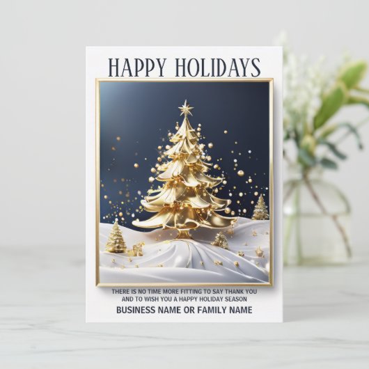 ビジネスのクリスマス金ゴールドホワイトラグジュアリーツリー写真qr シーズンカード (スタンド正面)