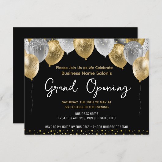 ビジネスのグランドオープンは金と黒で飾られている 招待状 (正面/裏面)