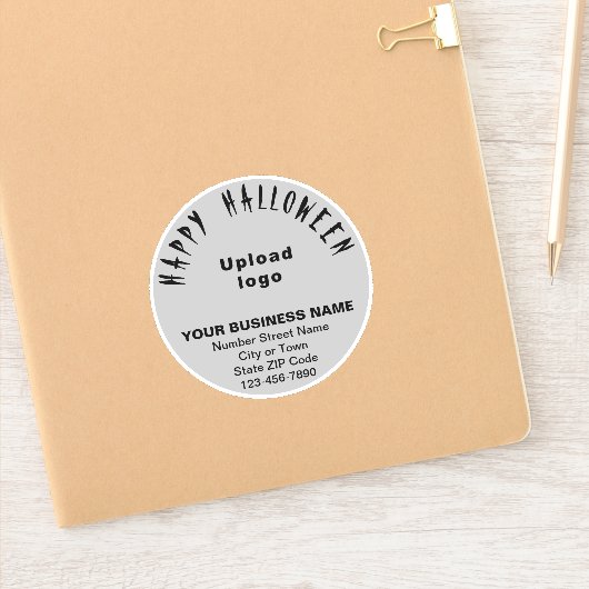 ビジネスのハロウィングリーティングオングレーラウンドビニール シール (ノートブック)