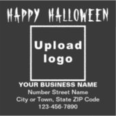 ビジネスのハロウィングリーティングオンブラックスクエアビニール シール (正面)