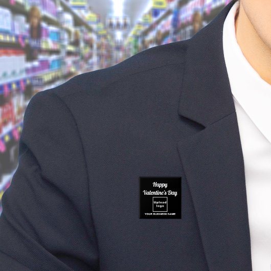 ビジネスのバレンタインの挨拶を黒い四角のボタン 缶バッジ