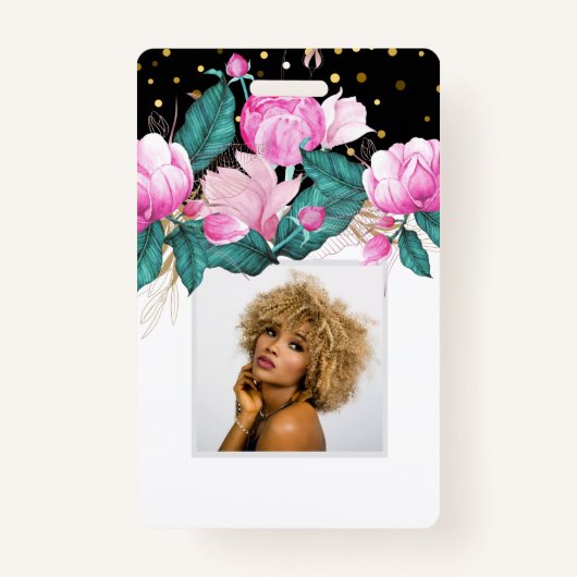 ビジネスのピンク色のフローラをブランド化 バッジ (正面)