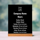 ビジネスのブラックおよびホワイトロゴの営業時間 アクリルサイン (ニュートラル)