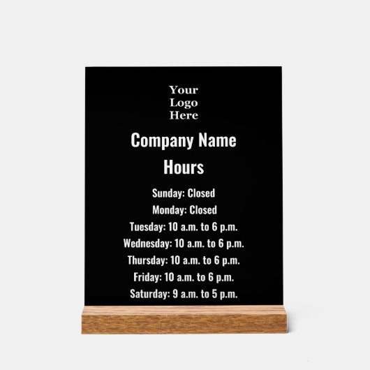 ビジネスのブラックおよびホワイトロゴの営業時間 アクリルサイン (正面)