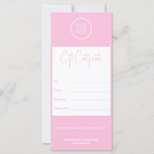 ビジネスのミニマルモダンリストピンクのギフト証明書 (正面)