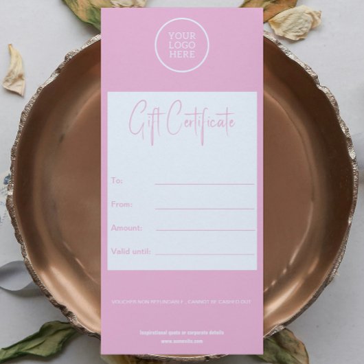 ビジネスのミニマルモダンリストピンクのギフト証明書