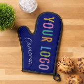 ビジネスのロゴと名前が付いたブルーシリコンオーブンミット 鍋つかみ (トップダウン)