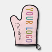 ビジネスのロゴと名前を付けたピンクシリコーンオーブンミット 鍋つかみ (正面)