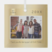 ビジネスのロゴの写真の金ゴールド感謝していユークリスマス ガラスオーナメント (正面)