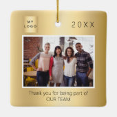 ビジネスのロゴの写真感謝していあなたの金ゴールドクリスマス セラミックオーナメント (裏面)