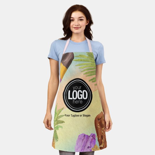 ビジネスのロゴの水の色のアイスクリームをパーソナライズ エプロン (着用した状態)