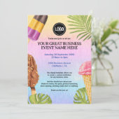 ビジネスのロゴの水の色のアイスクリームをパーソナライズ 招待状 (スタンド正面)