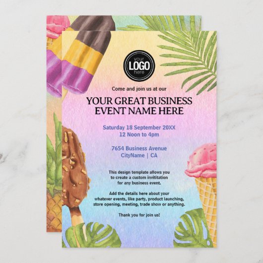 ビジネスのロゴの水の色のアイスクリームをパーソナライズ 招待状 (正面/裏面)