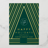 ビジネスのロゴグリーンと金ゴールド幾何学的クリスマス 箔シーズンカード (正面)