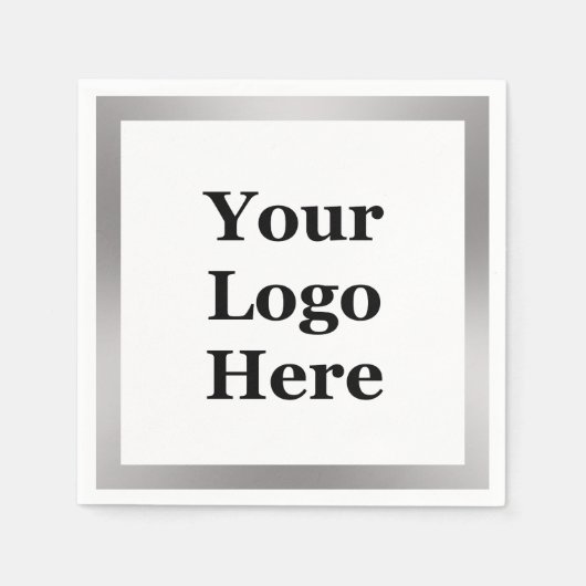 ビジネスのロゴシルバーとホワイトエレガントテンプレート スタンダードカクテルナプキン (正面)