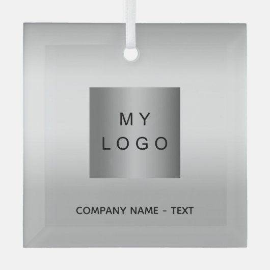 ビジネスのロゴシルバークリスマス ガラスオーナメント (正面)