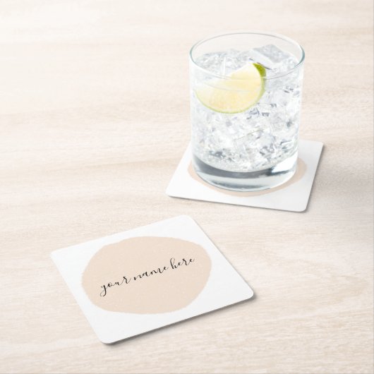 ビジネスのロゴピンクのブラシストローク スクエアペーパーコースター (インサイチュ)