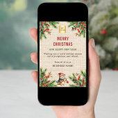 ビジネスのロゴベージュバーラップパインキュートなフクロウのクリスマス シーズンカード