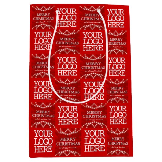 ビジネスのロゴメリークリスマスとハッピーニューイヤー ミディアムペーパーバッグ (正面)