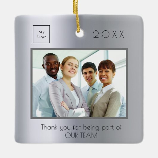 ビジネスのロゴ感謝してい写真あなた銀賞 セラミックオーナメント (正面)