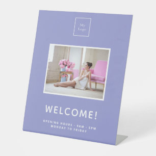 ビジネスのロゴ紫ラベンダー写真へようこそ 台座サイン