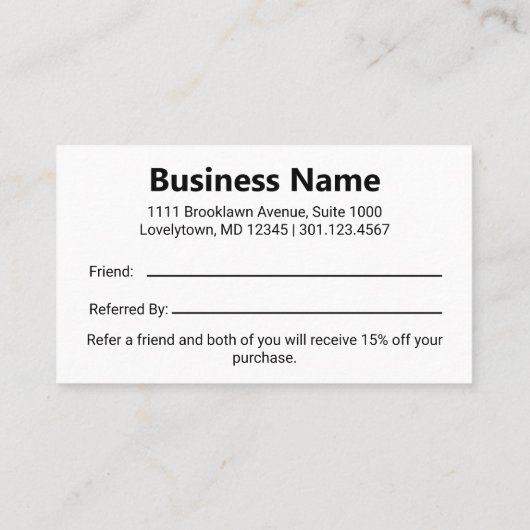 ビジネスのロゴ黒と白の友人を参照 紹介カード (裏面)