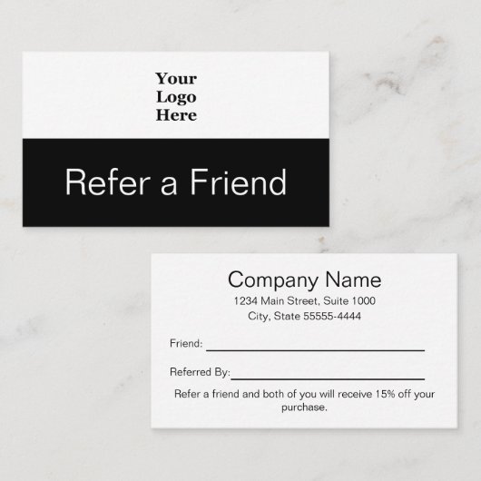 ビジネスのロゴ黒と白の友人を参照 紹介カード (正面/裏面)