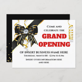 ビジネスの大開き金ゴールド黒い赤いリボン   案内ポストカード