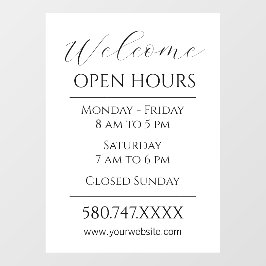 ビジネスの開始と開館時間の白黒 ウィンドウサイン