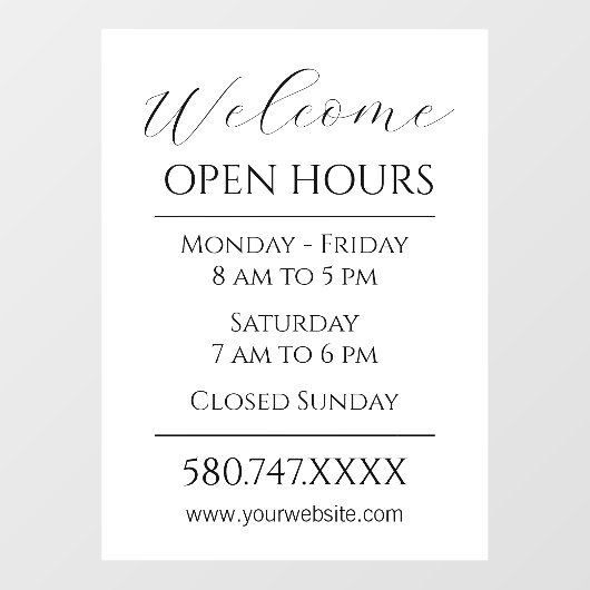 ビジネスの開始と開館時間の白黒 ウィンドウサイン (シート)