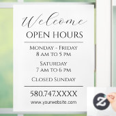 ビジネスの開始と開館時間の白黒 ウィンドウサイン (ホーム)