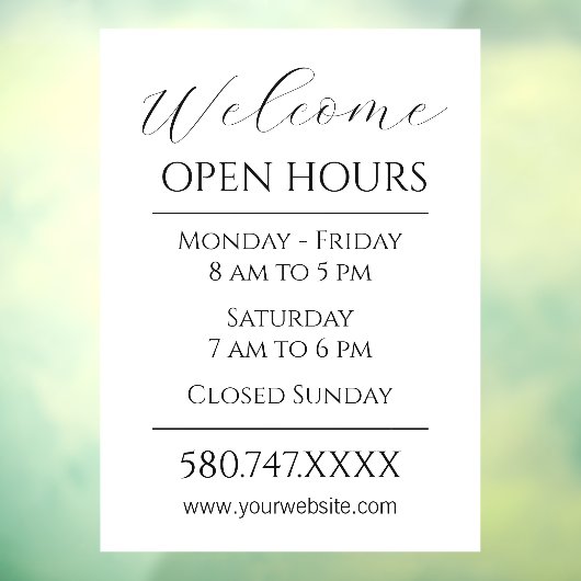 ビジネスの開始と開館時間の白黒 ウィンドウサイン (シート3)